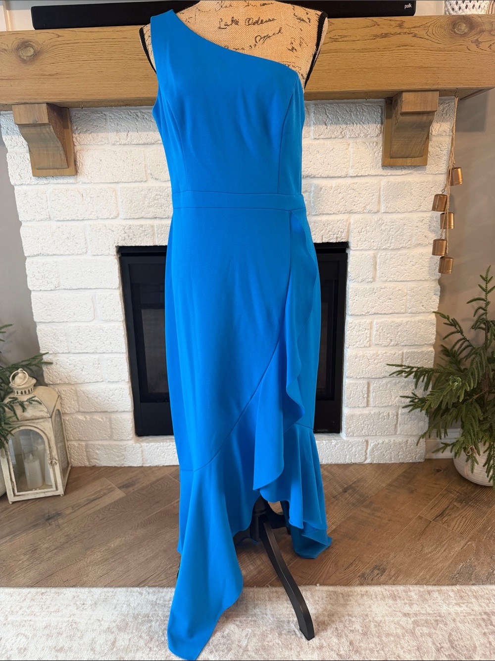 Xscape One-Shoulder Royal Blue Ruffle Gown
